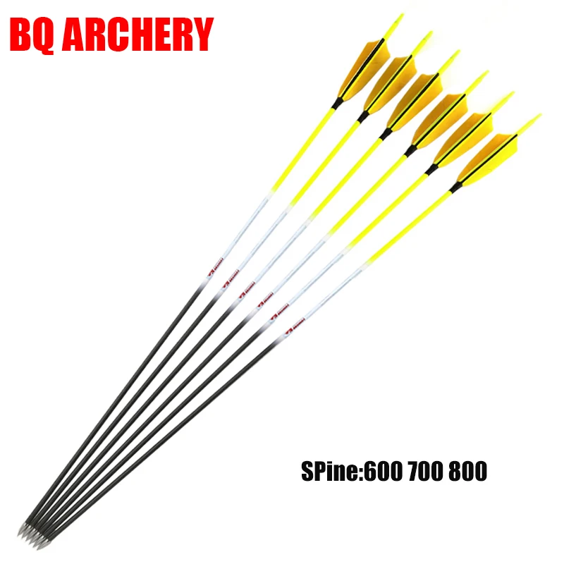 

6pcs Archery Carbon Arrow ID4.2mm Spine 600 700 800 900 3inch Turkey Feather Recurve Bow Hunting Bow Archery Shooting