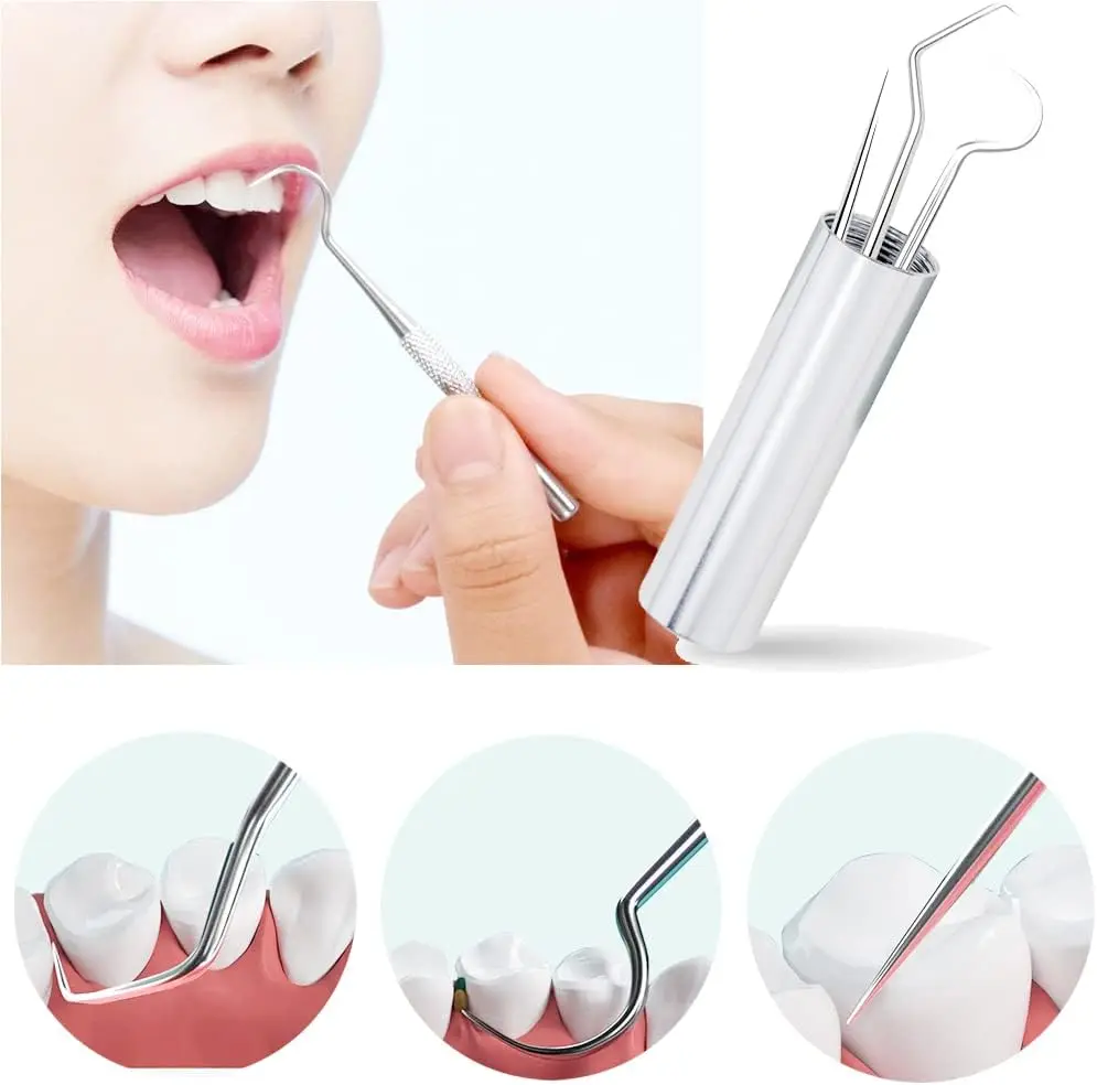 1set Stainless Steel Toothpick Set Tooth Flossing Reusable Portable Toothpick Floss Teeth Cleaner Oral Cleaning for toothpick set