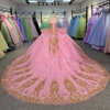 Pink Quinceanera Dresses Spaghetti Straps Organza Evening Dresses Lace Pearls Vestidos De Quinceanera Customized 6784 2
