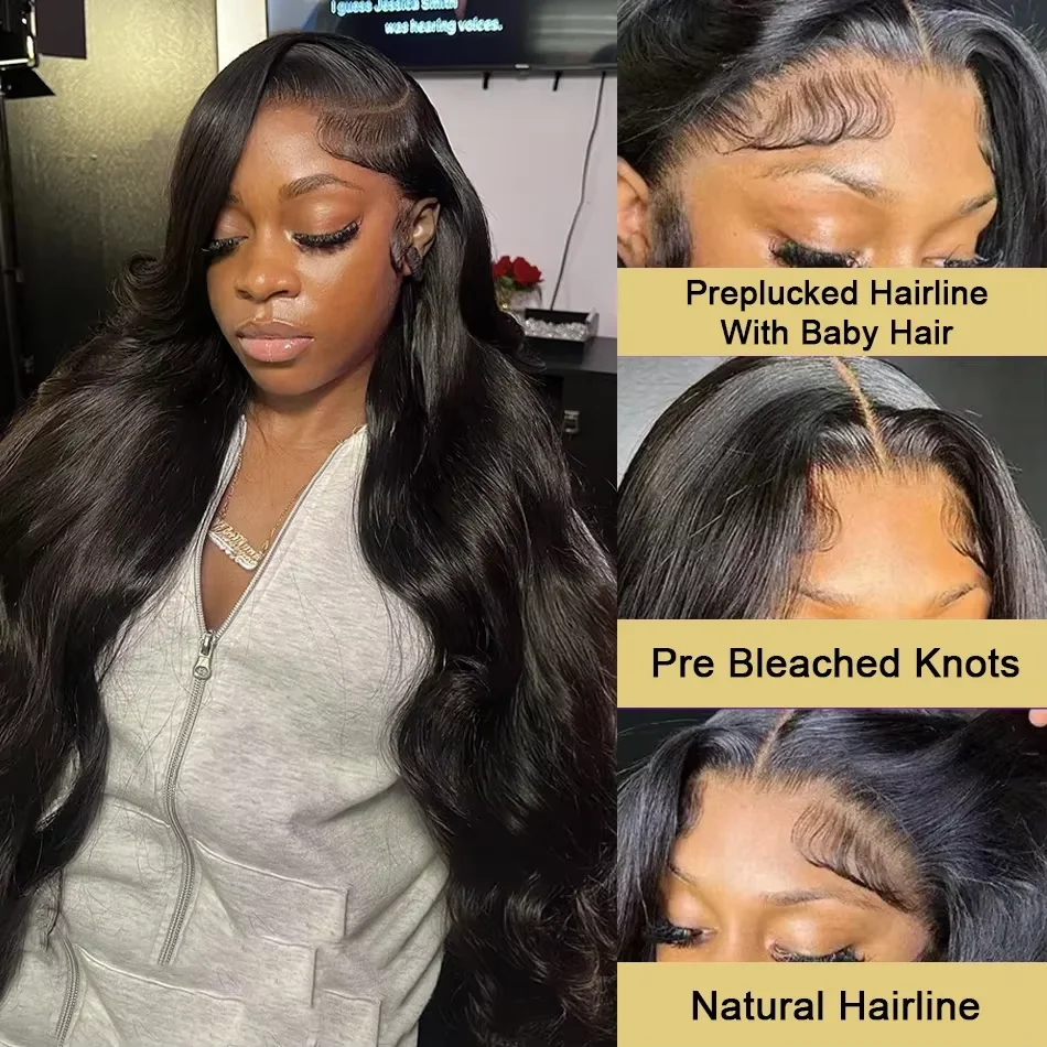 40inches 250 Density Body Wave Wigs 13x6 HD Transparent Lace Frontal Natural Color Brazilian Human Hair Wigs For Black Women