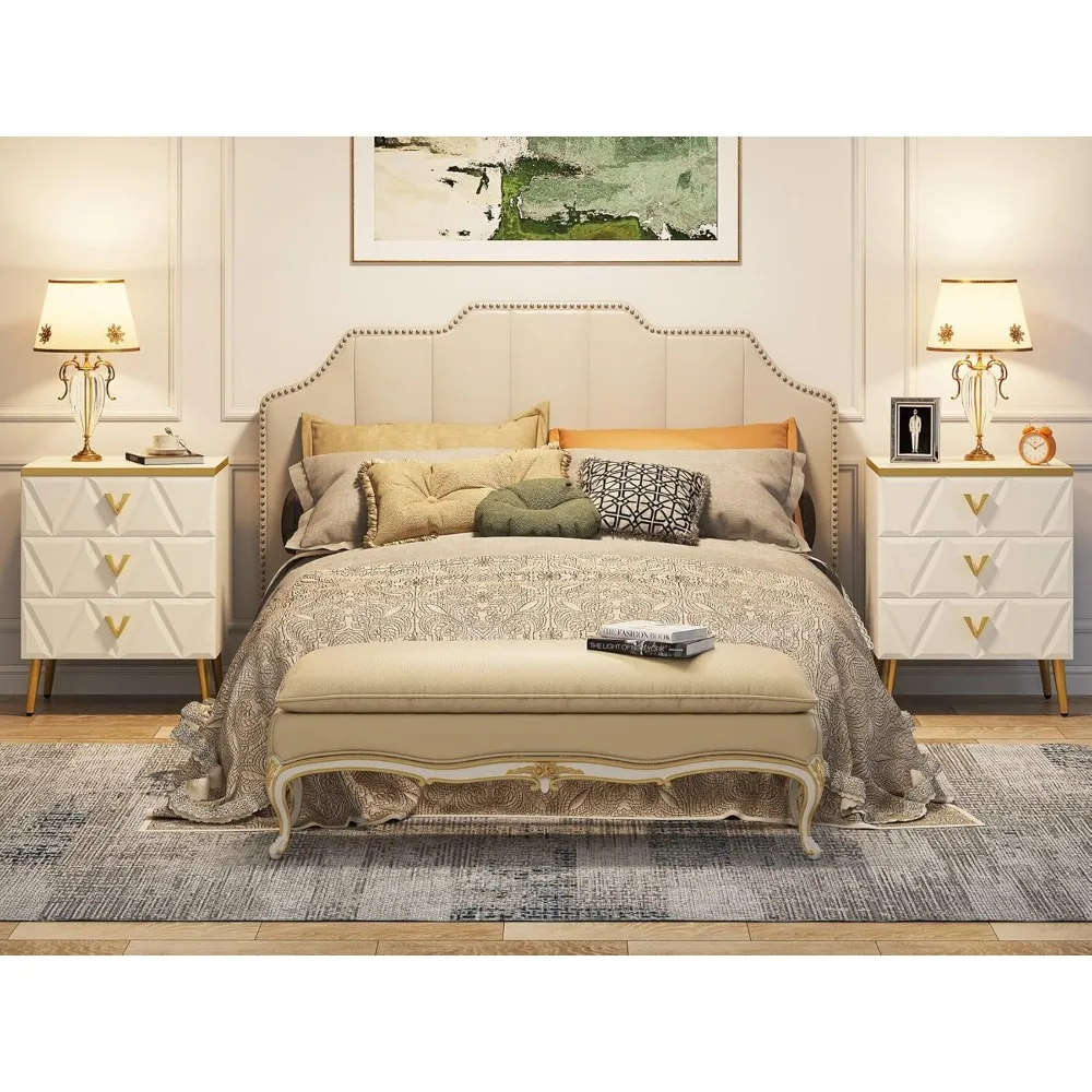 3-Drawer Nightstand Set of 2, Luxury Bedside Table End Table with Storage Drawers and Golden Legs, Modern Nightstand for Bedroo 2