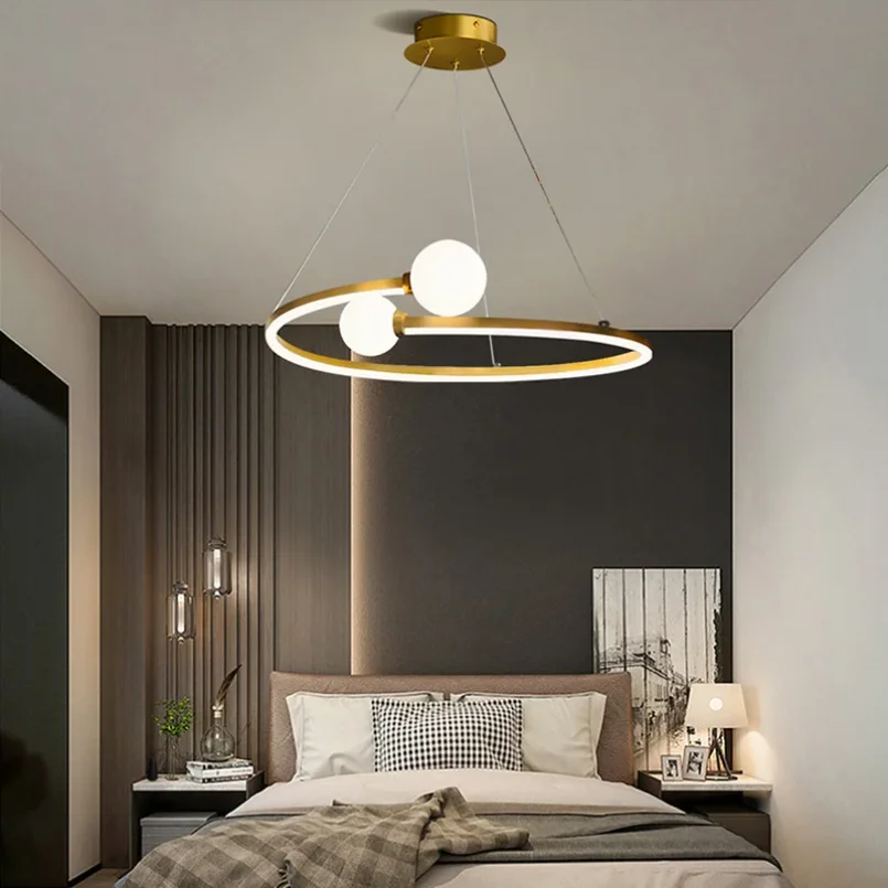 

Minimalist Led Ring Pendant Light for Living Room Kitchen Bedroom Hanging Lamp Glass Ball Modern Ceiling Chandeliers Circle