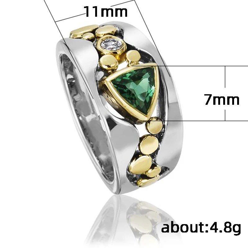 Huitan Two Tone Design Triangular Blue/Green CZ Women Rings - Image 1