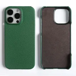 Premium Litchi Genuine Leather Shockproof Business Cover - Luxury Protection for Galaxy S26 FE (Velvet Green 6211)