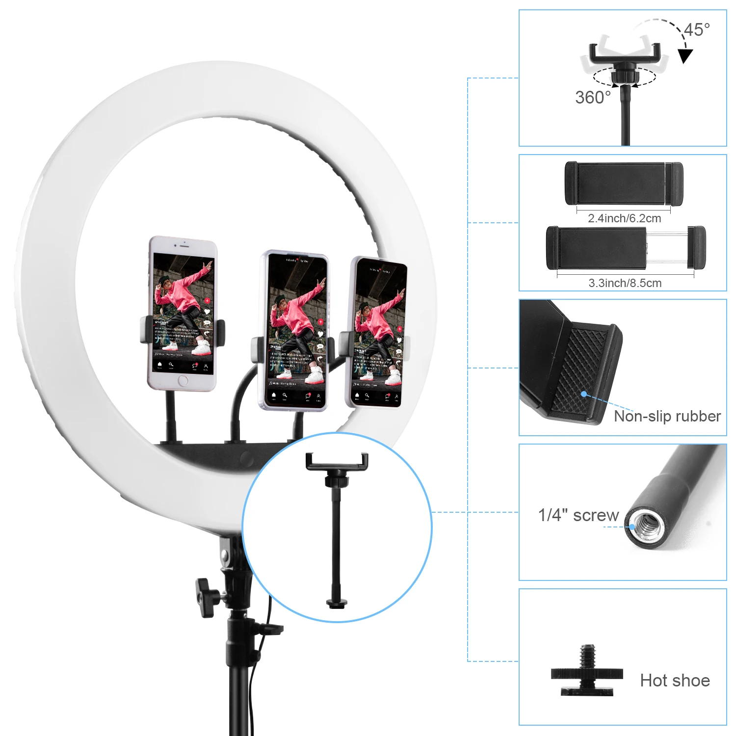 Fosoto FT-21N 21 Inch LED Photography Light Dimmable USB Charge Ring Lamp with Tripod Remote For Makeup Youtube Lighting 3