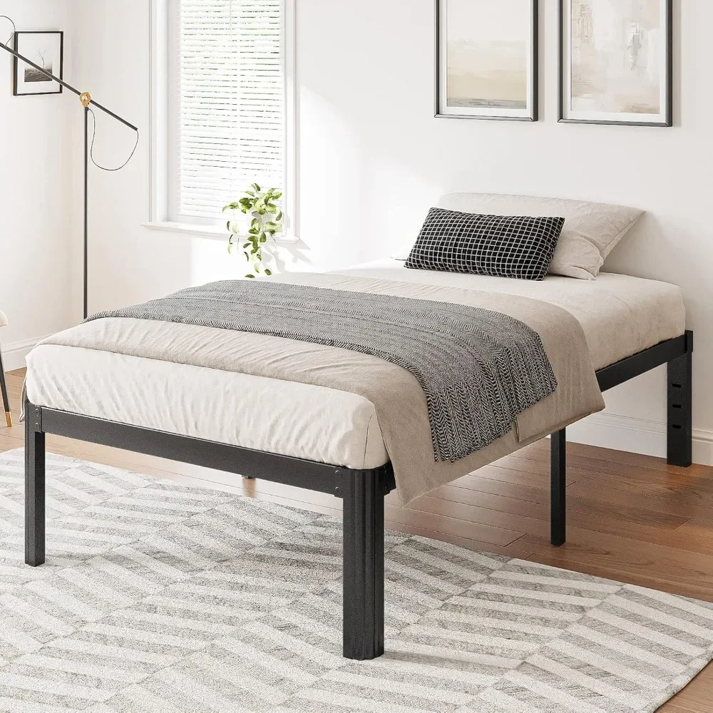 18in Heavy Duty Twin Bed Frame No Box Spring Needed, Metal Platform Bed Frame Twin with Round Corners, Easy Assembly