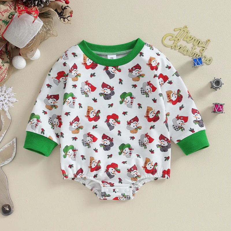 

2023-09-05 Lioraitiin 0-18M Newborn Baby Girls Boys Christmas Romper Classic Snowman Cowboy Print Long Sleeve Playsuit