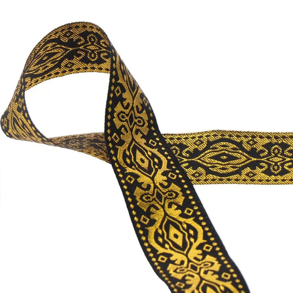 White Gold Jacquard Ribbon Black Gold Fabri Ribbon Floral DIY Clothes Sewing 7.6 Yards 1.3 Inch Wide, embroidery ribbon,silk satin ribbon