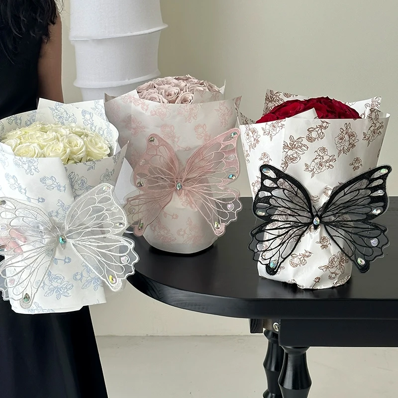 Valentine's Day New PVC Embroidery Lace Luminous Three-dimensional Butterfly Creative Flower Bouquet Accessories Floral Art