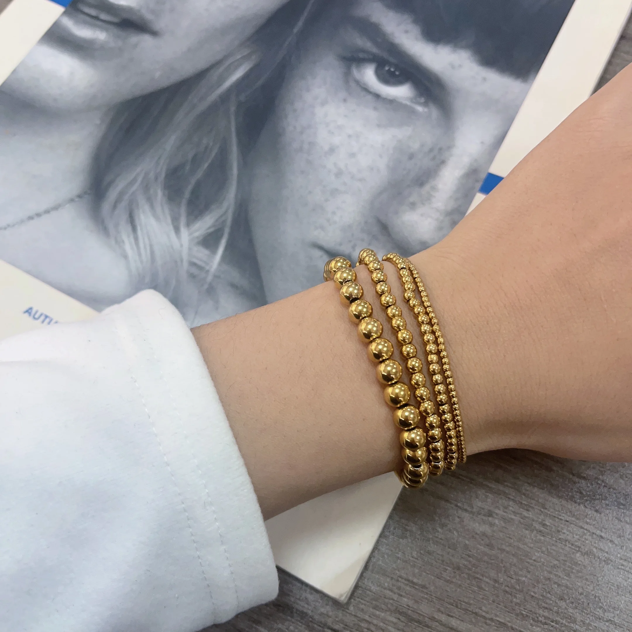 thumbnail image 2 of Stackable Beaded Bracelets With Gold Crosses ⋆ Amanda Blu And Company 2 of 14