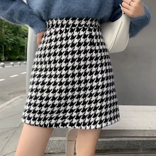 Women Houndstooth Skirt Women Black White Fashion Official Faldas 2022 Mujer japanese Style High Waist Short Jupe