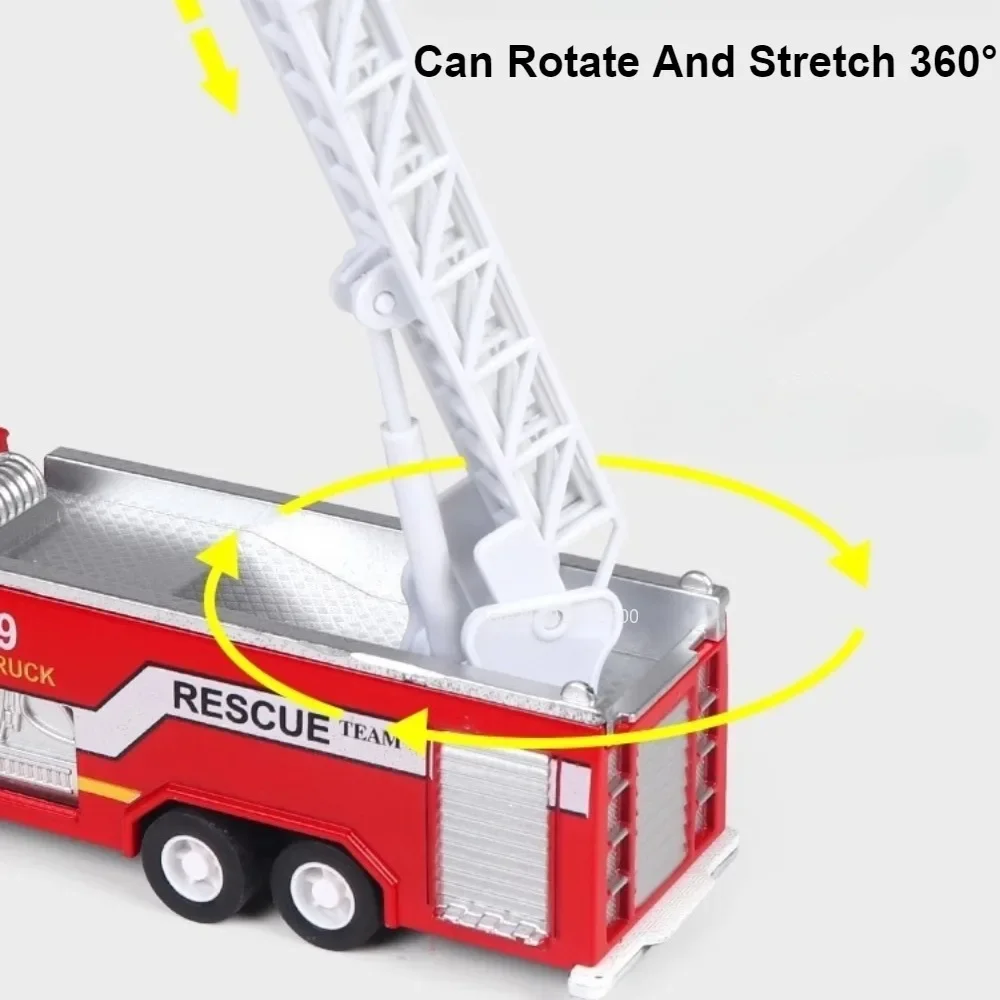 1:32 Fire Truck Model Toy Car Alloy Body Rubber Tire Music Light Pull Back Climbing Water Tank 119 Vehicles Models Toys Gifts - 5