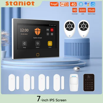 Staniot 무선 와이파이 HD 알람 시스템, 7 인치, 4G Tuya 스마트 홈 보안 보호 기능, 알렉사 구글 앱 원격 제어