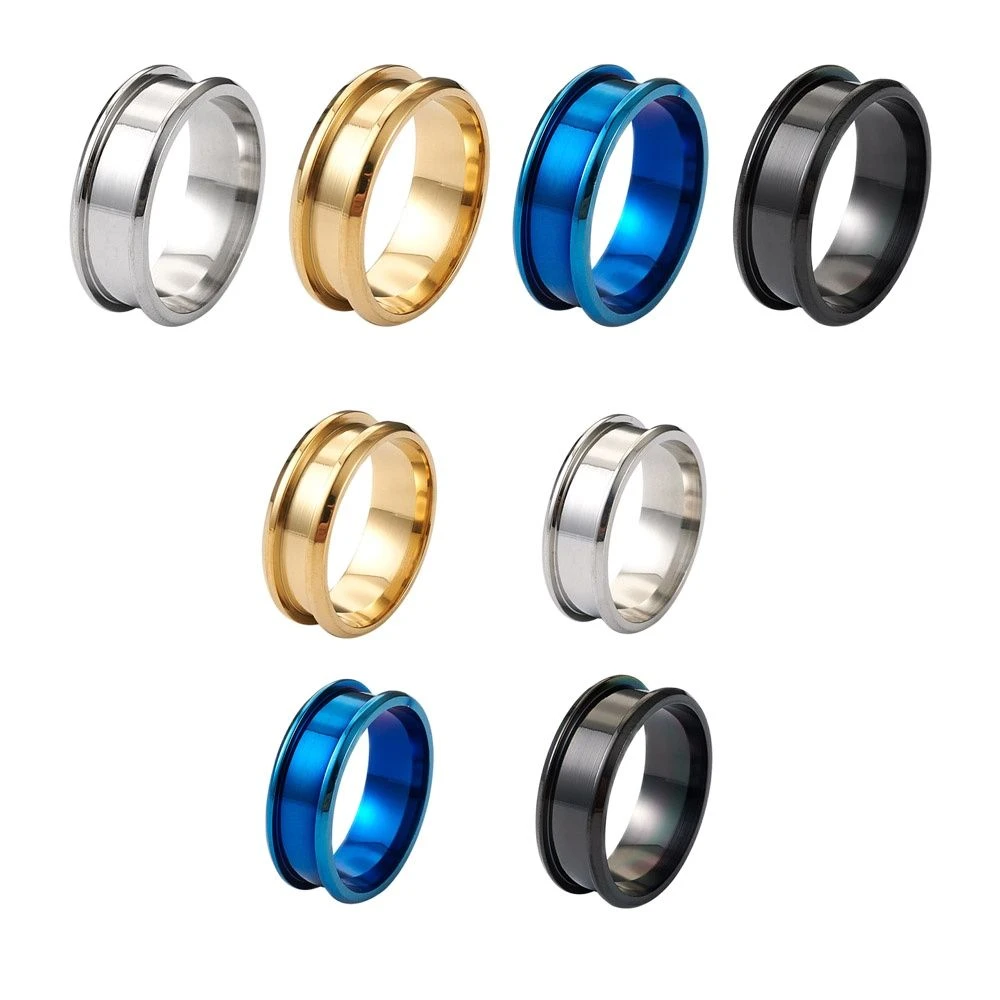 4pcs Stainless Steel Rings Core Size 7-12 Polished Grooved Finger Ring Setting For Inlay Wedding Band Making Jewelry Findings & Components - AliExpress