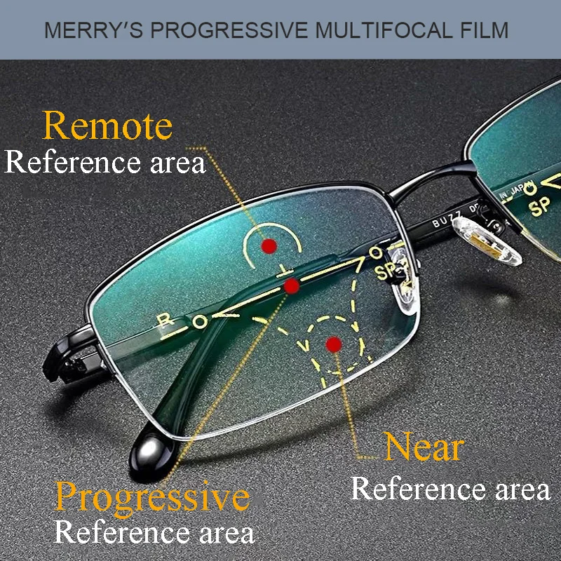 Progressive Multifocus Reading Glasses Blue Light Blocking Titanium