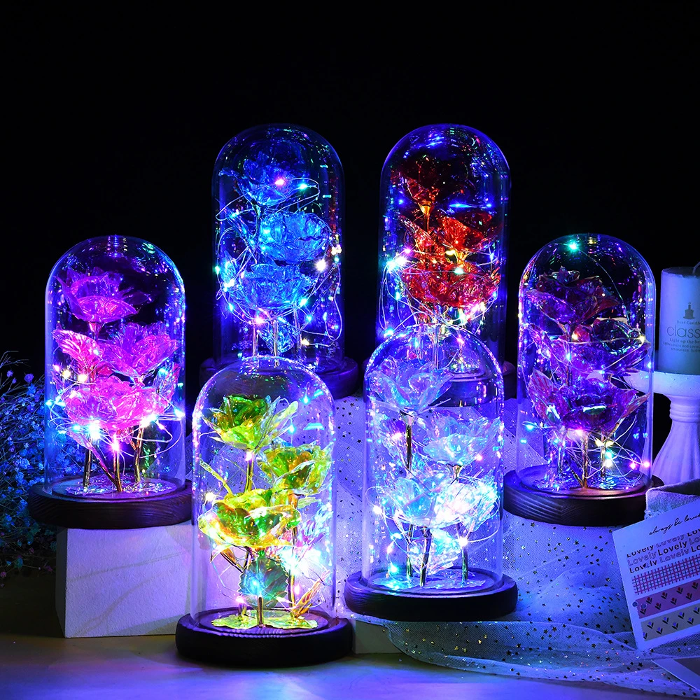6 Style 2023 Valentine's Day Gift Rose Glass Shade Phantom Flower Band Lamp Eternal Flowers