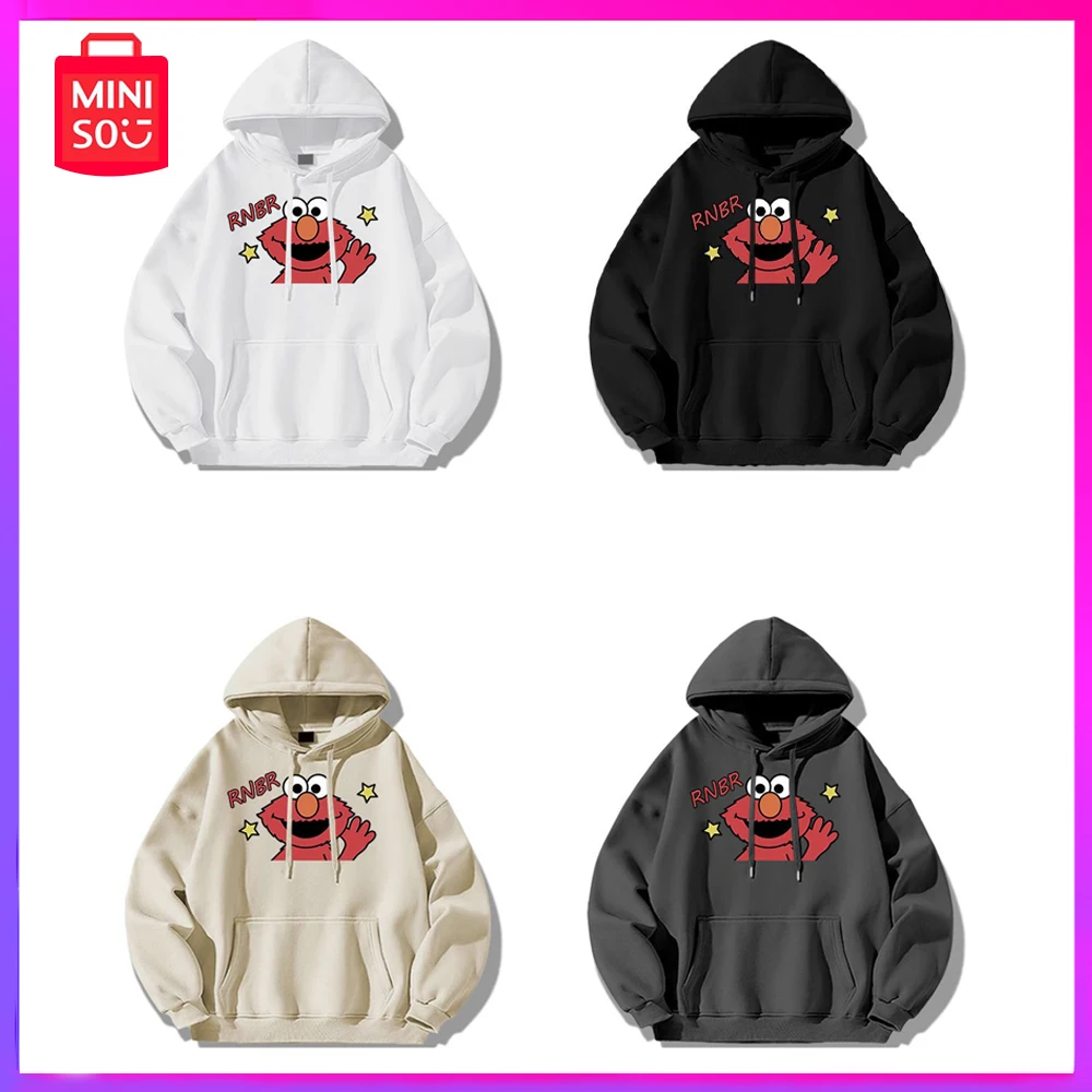 

Miniso Sesame Street Cartoon Autumn and Winter Hooded Kawaii Sweatshirt for Men and Women Anime Loose Sweatshirt Christmas Gift