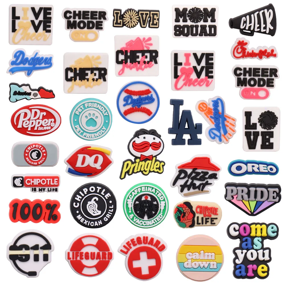 

Single Sale 1pcs PVC Shoe Charm Cheerleading English LOVE CHEER Slipper Accessories Garden Shoe Ornament Buckle For Kids Gift