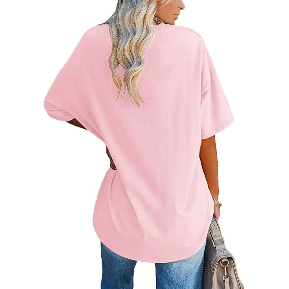 Women's Short Sleeve T Shirt - Cotton Broadcloth Polyester Fabric Top, Loose Fit Tee