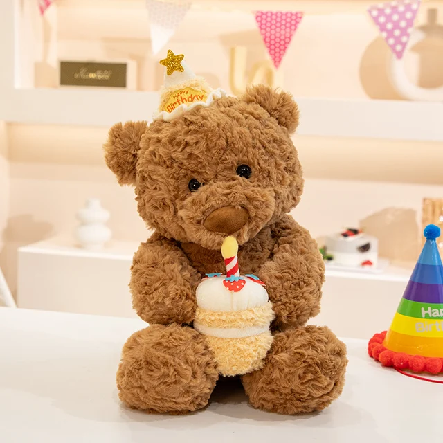 Kawaii Birthday Cake Teddy Bear Plush Toy Yellow And Pink Cake - Image 2