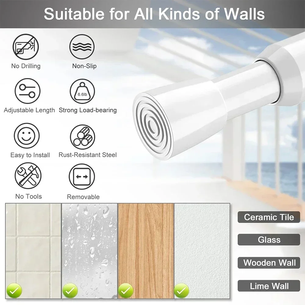 Spring Tension Curtain Rods Durable Adjustable Length Hanging Extendable Telescopic Poles for Bathroom Kitchen Cupboard No Drill curtain rods