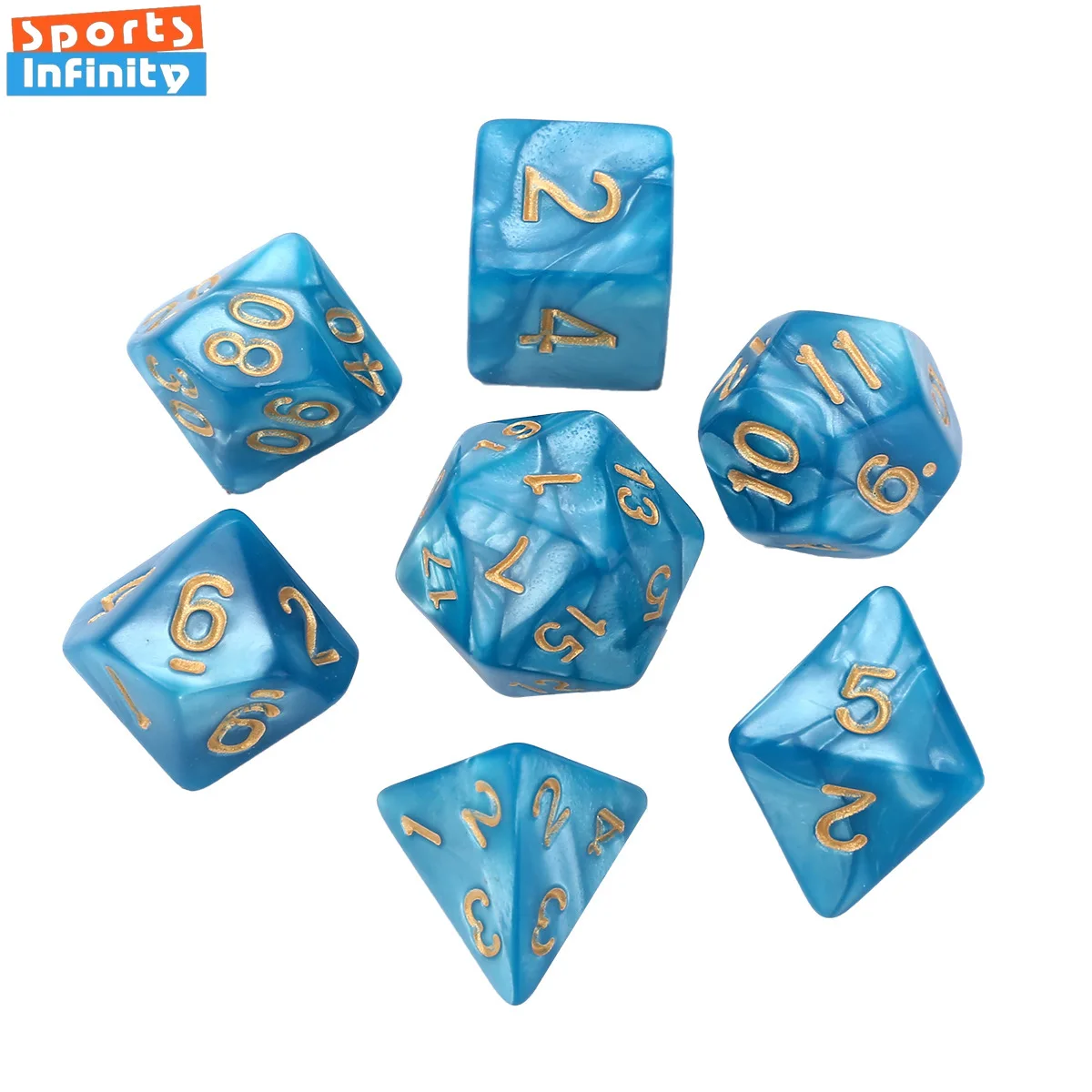 

7 Pcs Set Blue Gold Color Polyhedral Table Game Digital Number Dice for DND TRPG RPG D20 D12 D10 D8 D6 D4 Board Gaming Dices Kit