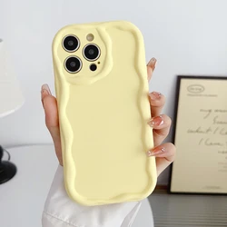 Vibrant Wave Soft Silicone Shockproof Phone Case - Wavy Solid Back Cover - iPhone 15 Plus (Yellow)