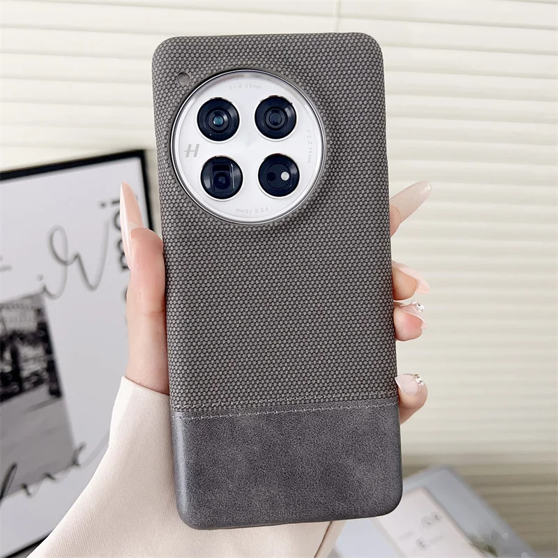 Canvas Cloth Leather Hybrid Luxury Back Case with Color Collision Design