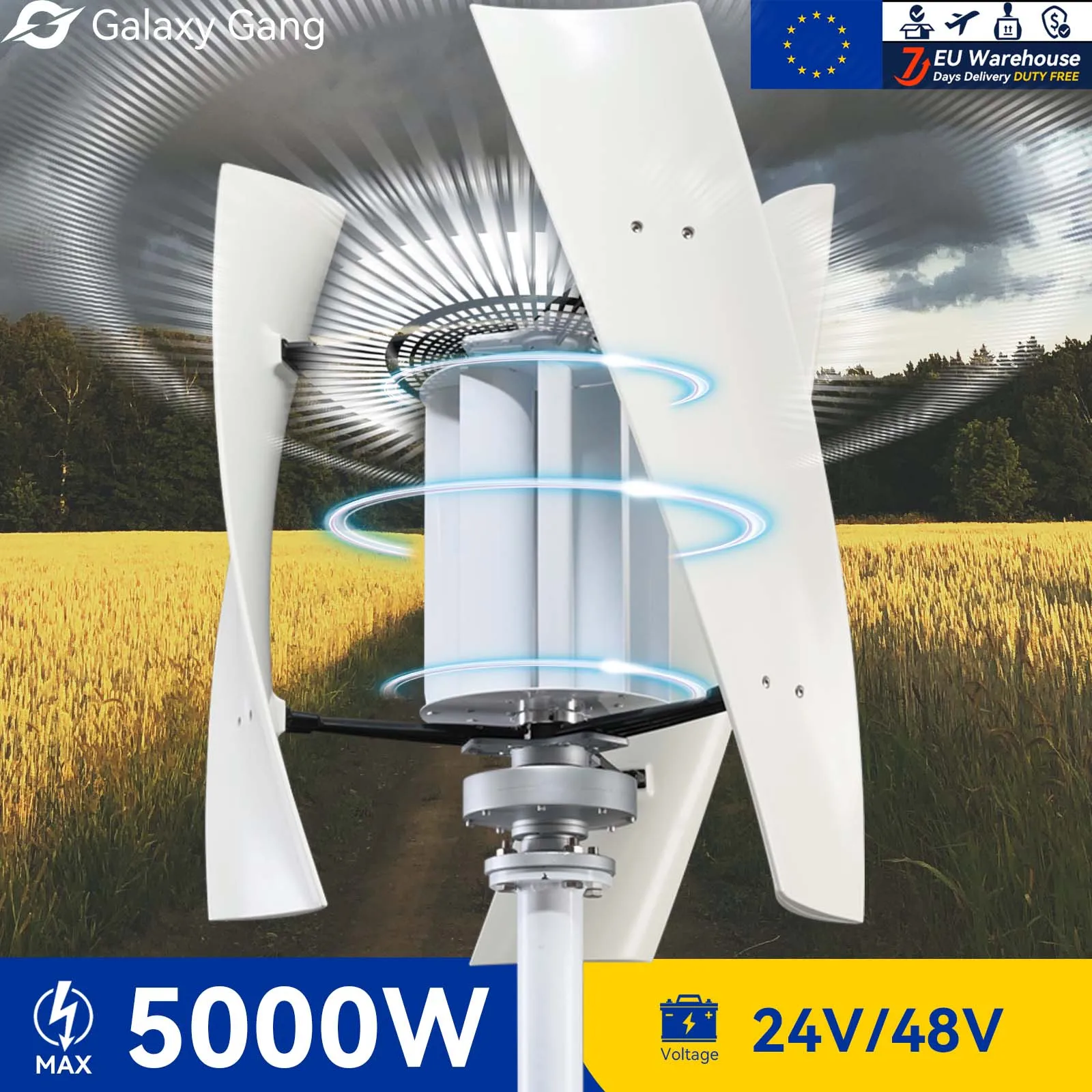 

5days EU Deliver Galaxy Gang 5000w 5KW 2KW Vertical Axis Windmill Turbine High Voltage Generator 24V 48V With Hybrid System GGX5