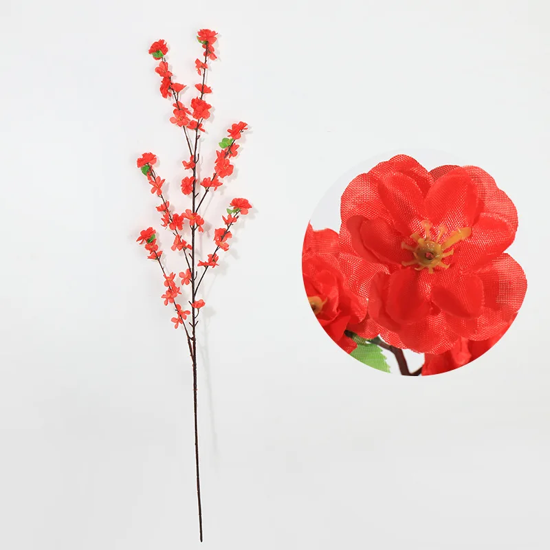 Fiori Artificiali Decorazione Fai da Te Fiori Finti Fiori di Ciliegio Artificiali Fiori di Prugna di Seta Finti Steli Lunghi Ramo di Pesco Finto per Decorazioni per la Casa (rosso