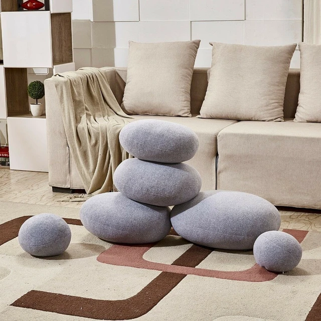 Large Stuffed Rock Stone Pebble Living Pillows Floor Cushions Throw Toy set  of 7