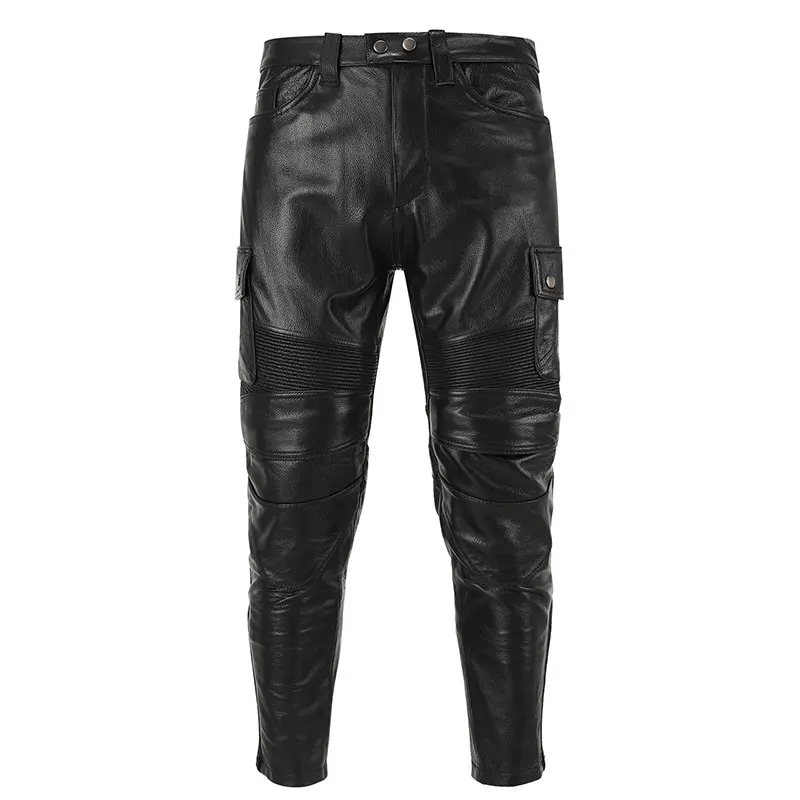 

Genuine Leather Pants Men's Head Layer Cowhide Long Slim Leather Pants Motorcycle Riding Pants Can Be Added With Protective Gear