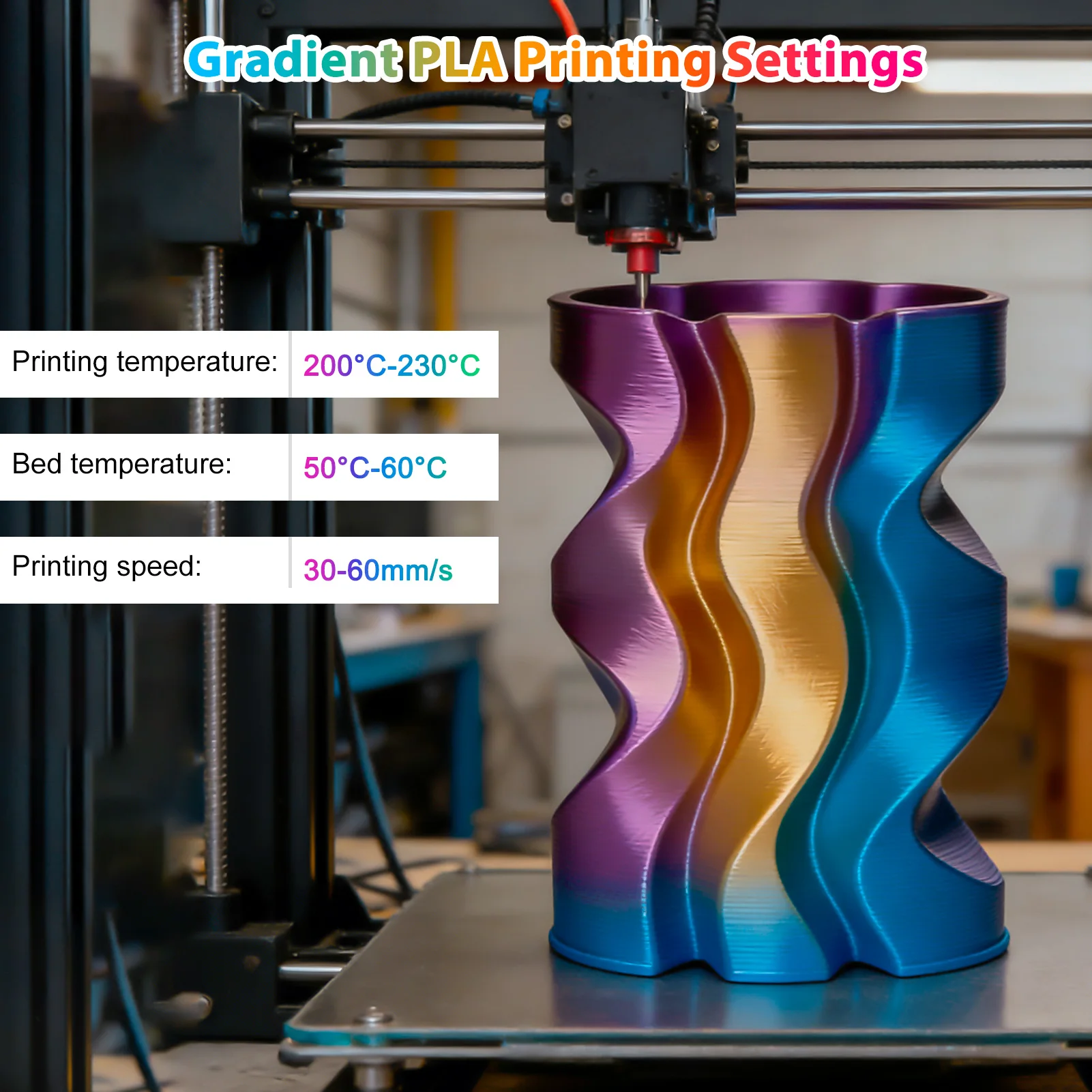 삼색 실크 PLA 3D 프린터 필라멘트, 1.75mm 멀티컬러 3D 프린팅 필라멘트, 블루&퍼플&오렌지 필라멘트, 250g (0.55lbs)