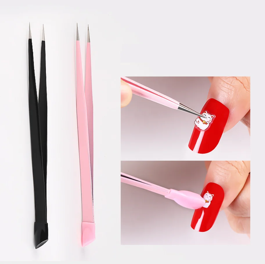 100pcs Double Sided Tweezers Multifunctional Nipper Nail Art Sticker