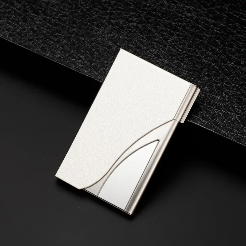 Luxury PU Leather Men's Business Card Holder Stainless Steel Aluminum Metal Box Lid Credit Card Holder 4