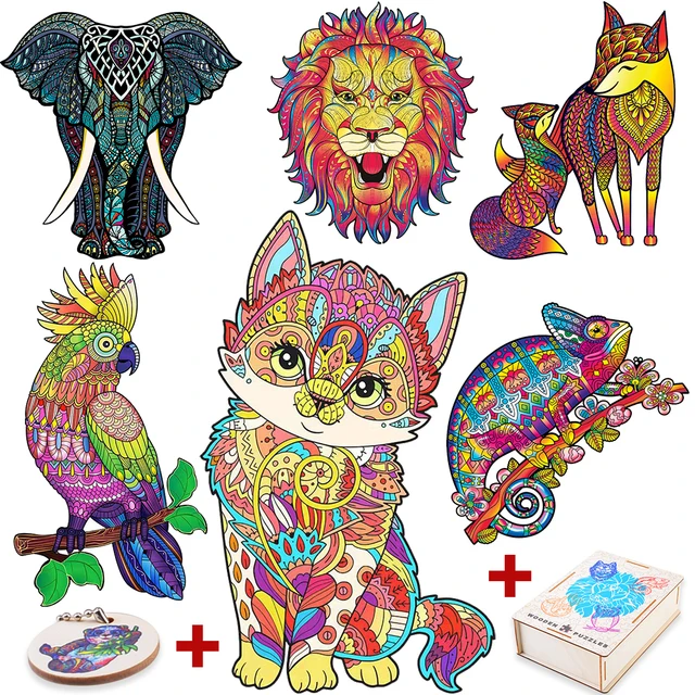 Mysterious Wooden Puzzles Cat Parrot Unique Animals Shape Wooden Jigsaw Puzzle Toys For Kids Adults DIY Educational Games Gifts 1