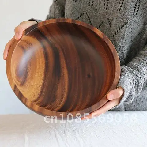 

Natural Wooden Round Fruit Salad Bowl Food Container Noodle Rice Bowl Large Household Kitchen Tool 1 Piece Of Tableware