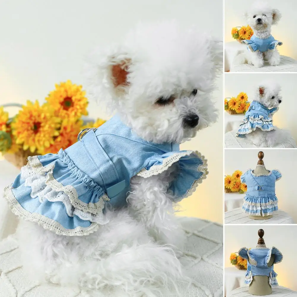 

Cake Skirt Pet Dress Stylish Denim Pet Dress with Sleeves for Dogs Cats Comfortable Princess Dress with Traction for Fashionable