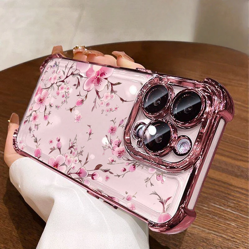 Floral Leaf Plating Camera Protective Phone Case