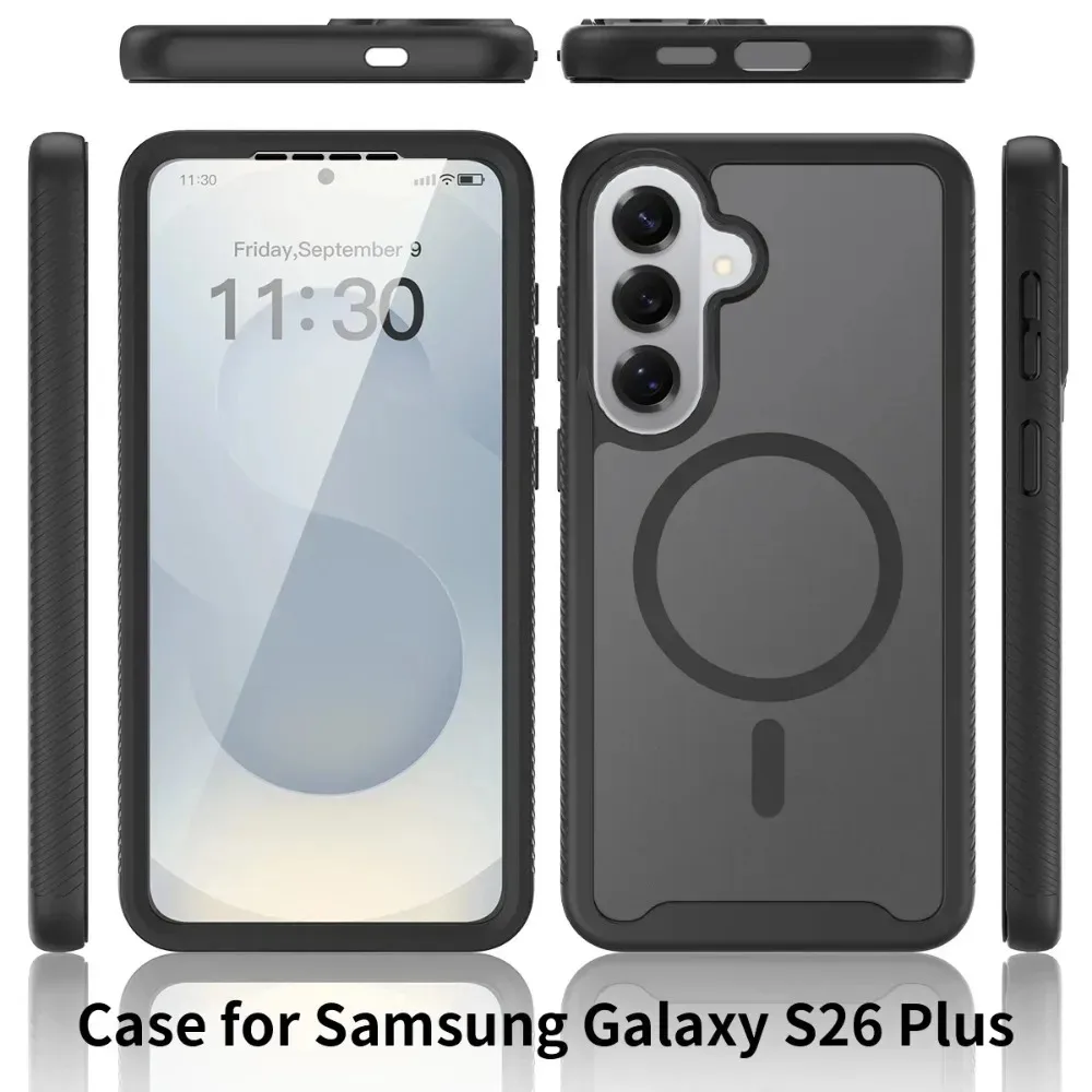 Anti-Shock 2-in-1 Heavy Duty Clear Matte Phone Case with Magnetic Armor & Screen Protector