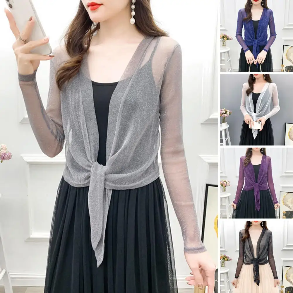 

Women Shawl Sun Protection Long Sleeve See-through Thin Cardigan Women's Shirt Sunscreen Korean Summer Casual Coat Cool Tops