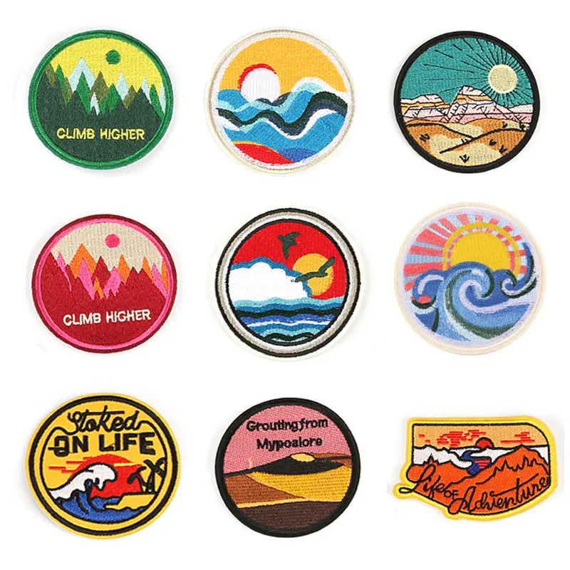 

DIY Mountain Trave Embroidered Patches For Clothing Applique Iron on Patches On Clothes Patch Wild Adventure Badges Stripes