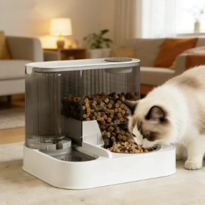 Automatic Pet Feeder And Water Dispenser With Stainless Steel Bowl_voghion.com