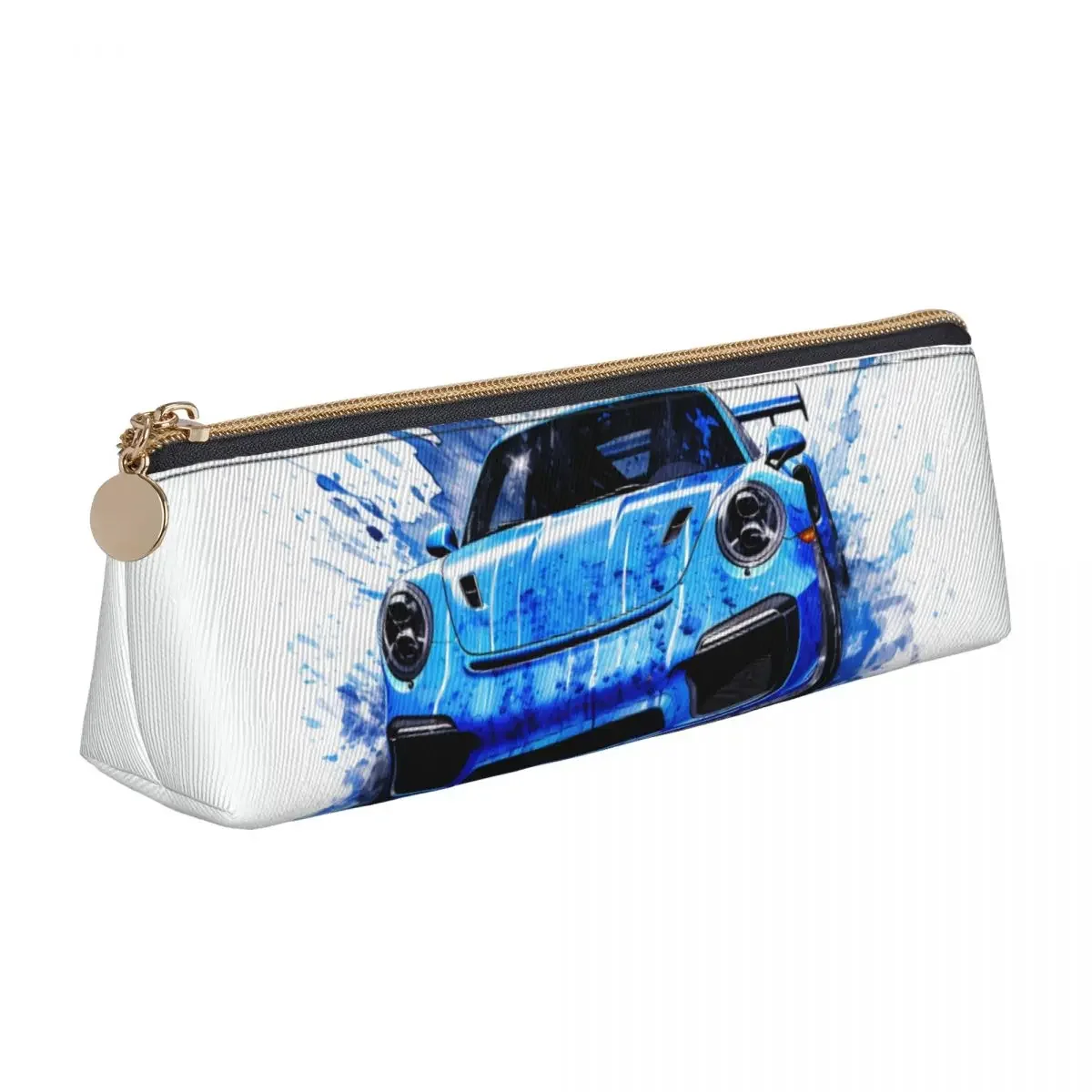 

Classic Sports Car Triangle Pencil Case Hyper Artistic Ink Drawing Retro Zipper Pencil Box Teenager University Leather Pen Bag