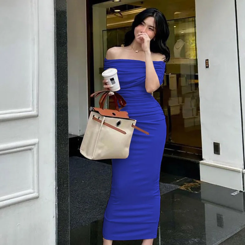 فستان بيج ميدي بتصميم أوف شولدر وكشكش ناعم