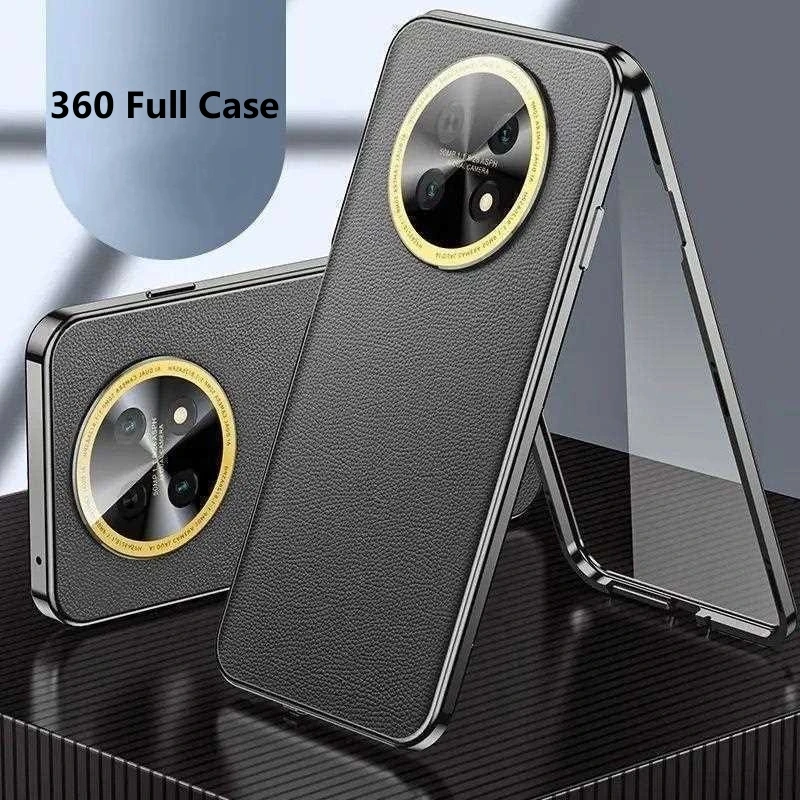 Premium 360° Protective Leather Bumper Case with Tempered Glass – Double-Sided Full Coverage