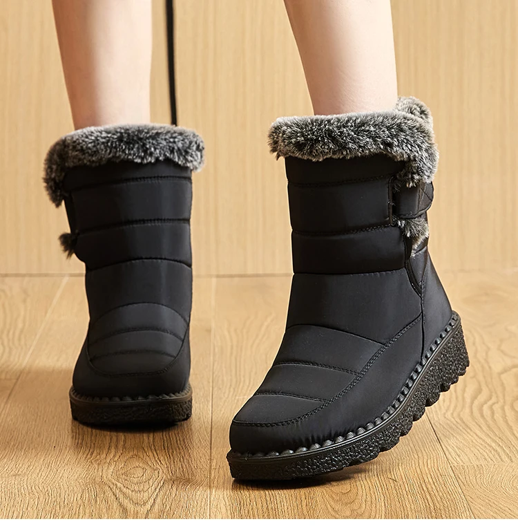 Women Winter Boots - Korean Style Mid Calf Snow Boots With Fur Lining & Waterproof Design