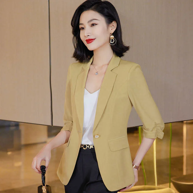 

Quality Spring Summer Women's Korean Fashion Elegant Loose Medium Sleeve Jacket Office Leisure Blazer Thin Cardigan Coat Top 4XL
