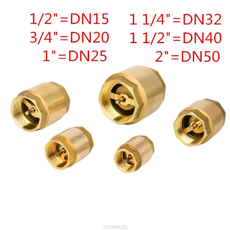 NPT Brass Check Valve Female Thread In-Line Spring for Water Control 1/2\