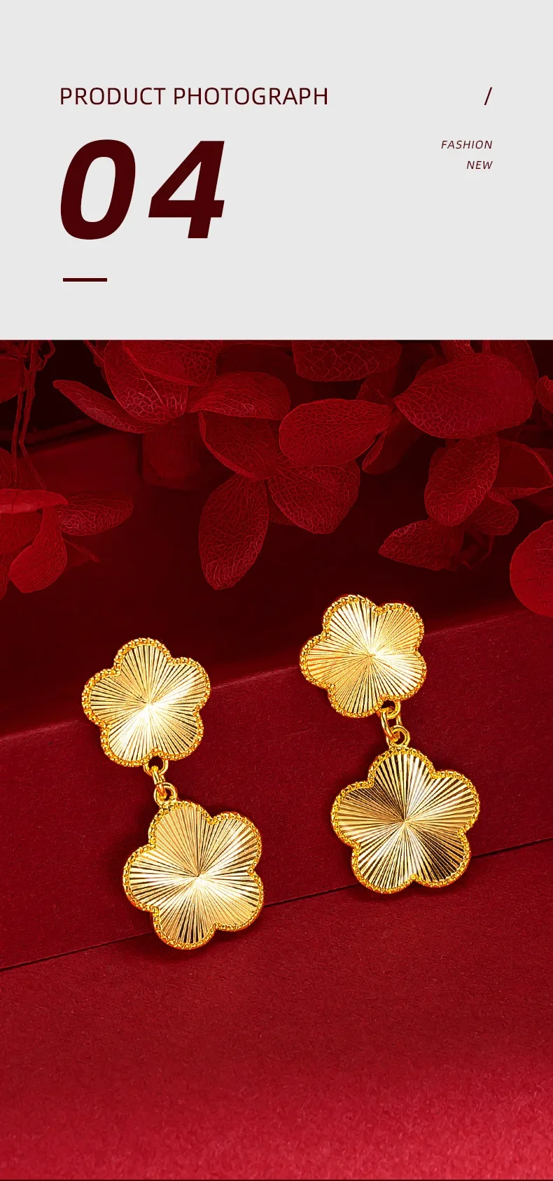 Sc517938b53b94102b4c7b6d3ee6641c80 Women 24K Real Gold Light Luxury Super Flash Plum Blossom Set Fashionable Female Plum Blossom Bracelet Necklace Earring Set Mallzona